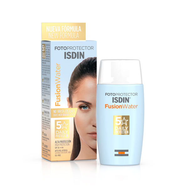 کرم ضد آفتاب بی رنگ ایزدین SPF50 مدل Fusion Water 5 Daily مناسب انواع پوست 