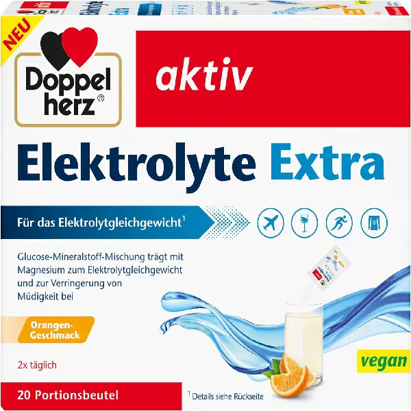 Doppelherz Electrolytes Extra – با منیزیم به تعادل الکترولیت ها و کاهش خستگی کمک می کند – وگان – کیسه های 20 قسمتی